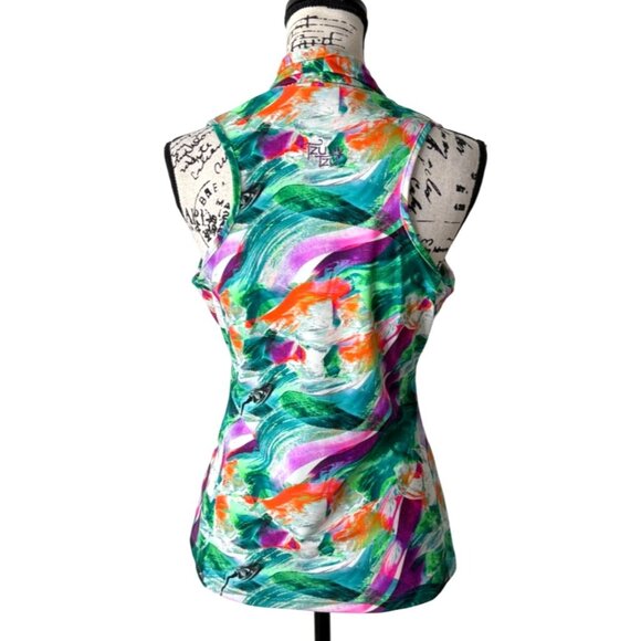 Tzu Tzu Womens Sleeveless Top V-Neck Abstract Green White Purple Size M - Picture 3 of 7